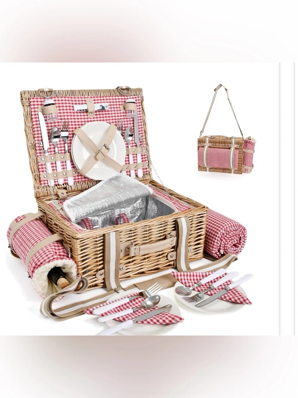 31Pcs Picnic Basket Set for 4 with Insulated Liner and Waterproof Blanket